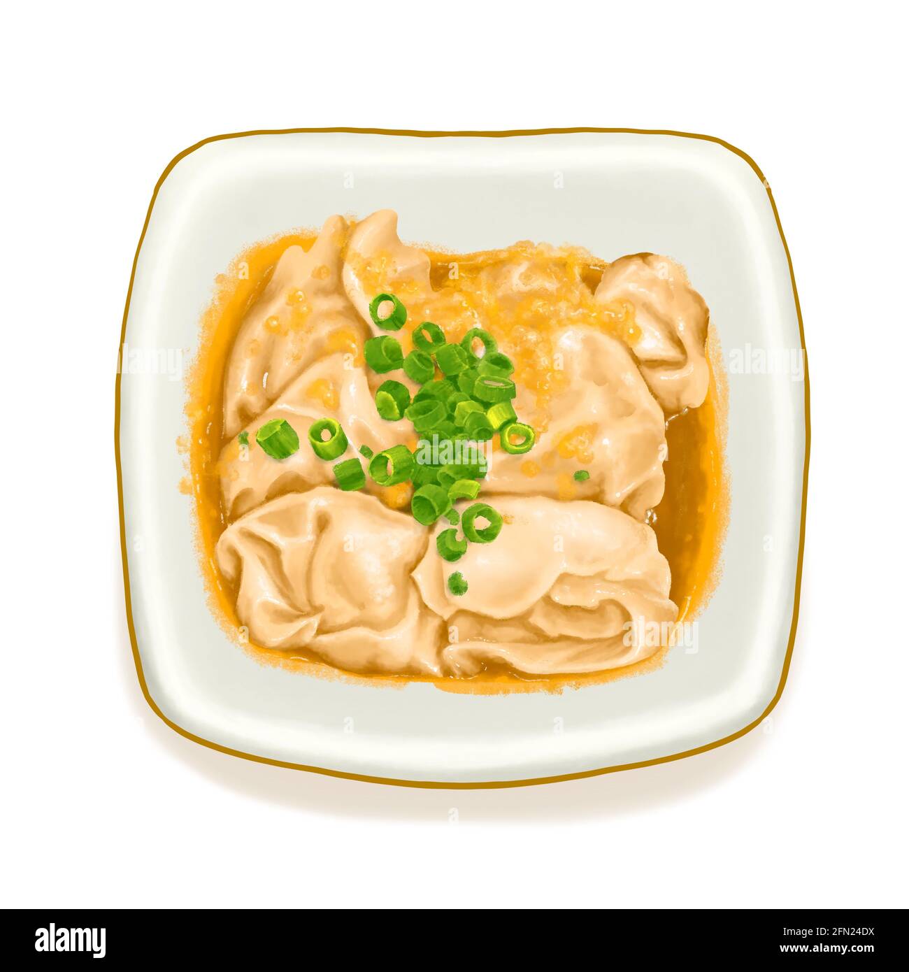 Taiwan stinkende Tofu Wonton, ein digitales Gemälde taiwanesischer traditioneller gedämpfter würziger Dim Sum Food-Raster, 3D-Illustration isoliert auf weißem Hintergrund. Stockfoto