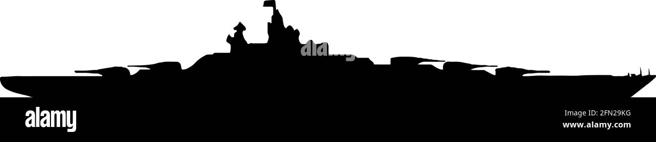 Kriegsschiff Schiff Silhouette Grafikdesign. Logo-Vorlage. Symbol „Seekonflikt“. Symbol für das Schlachtschiff. Seeschlacht und Krieg Thema. Vektorgrafik. Stock Vektor