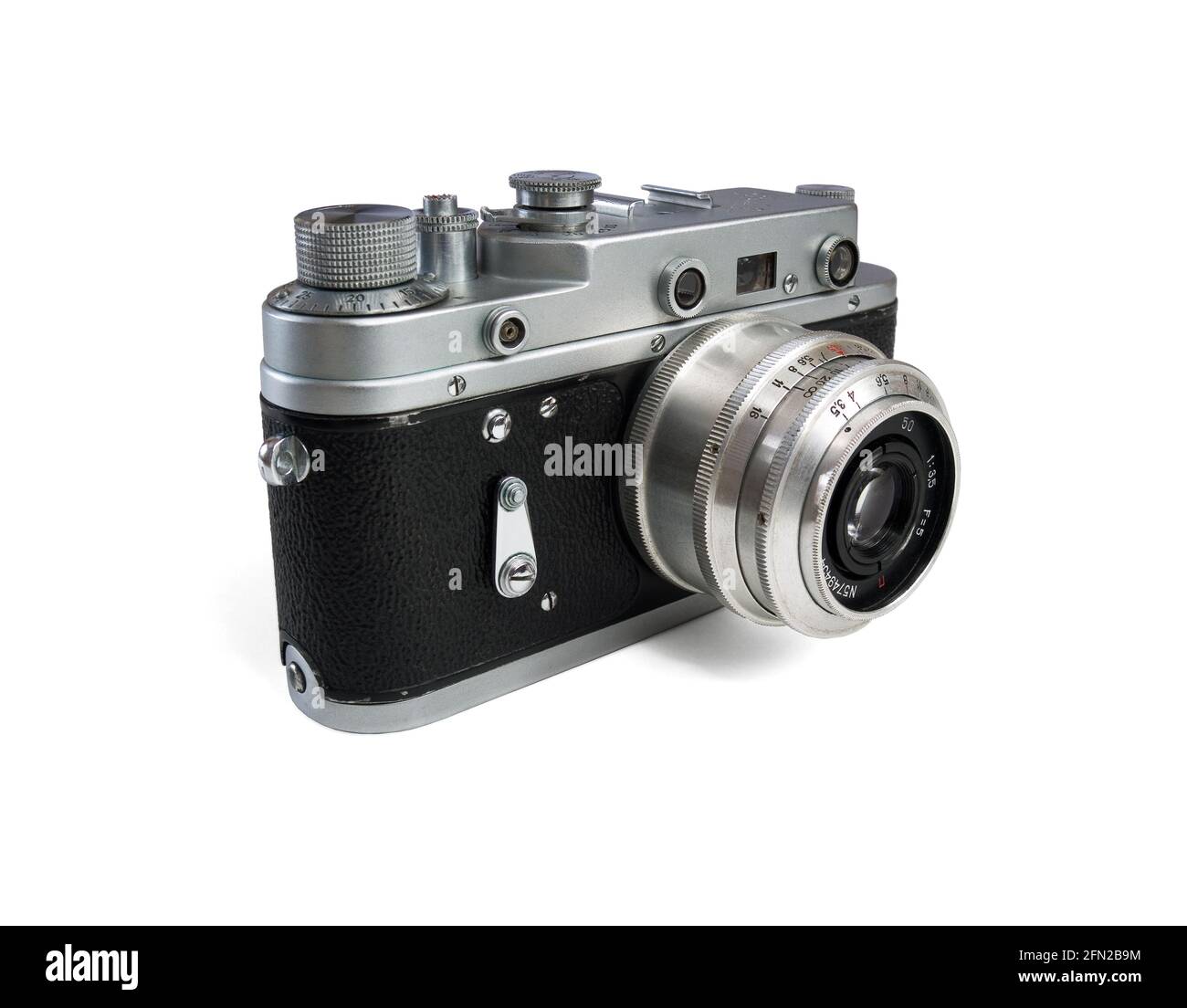 Alte Kamera über dem weißen Hintergrund. Stockfoto