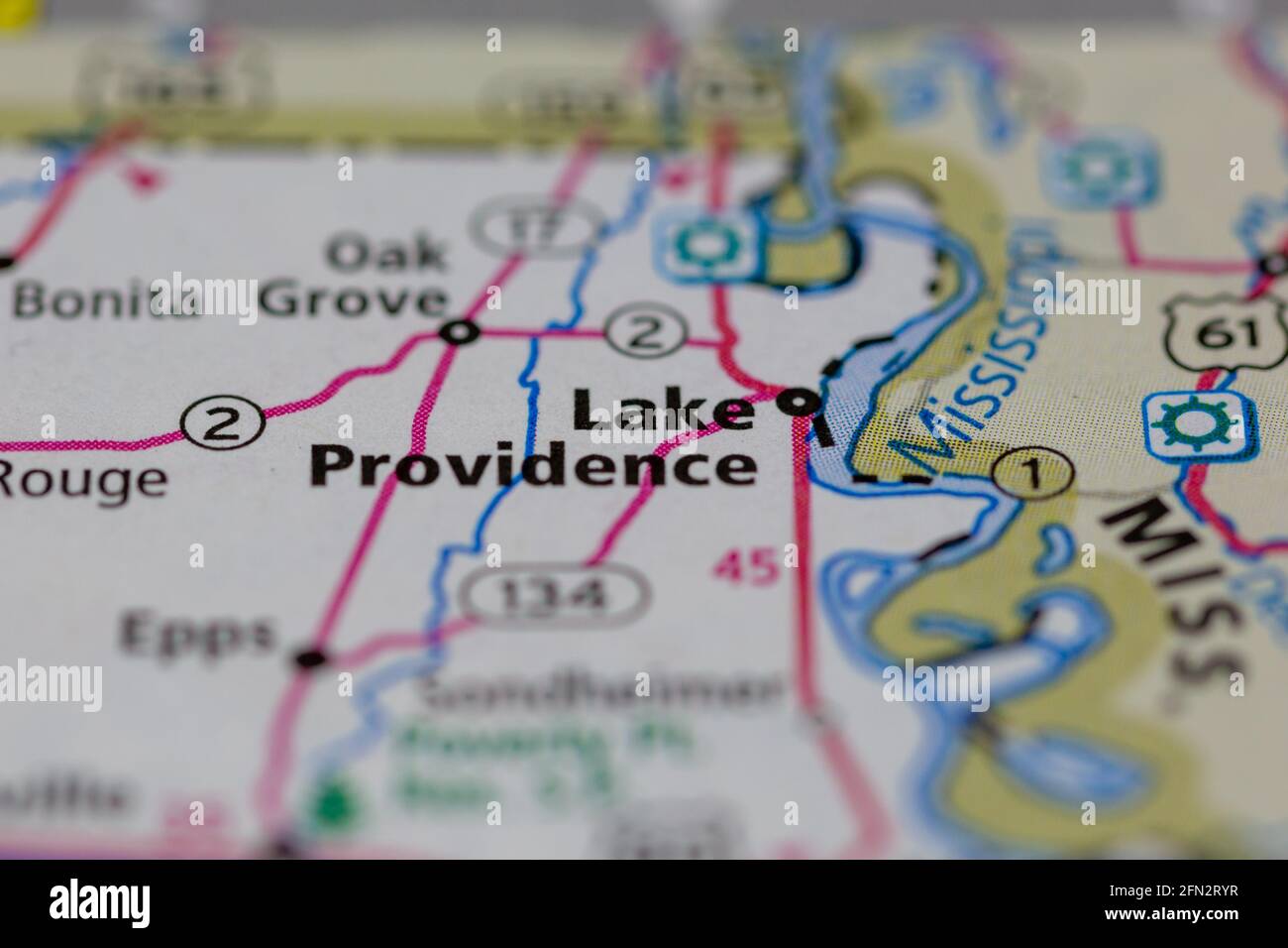 Lake Providence Louisiana USA auf einer Geographie-Karte oder angezeigt Straßenkarte Stockfoto