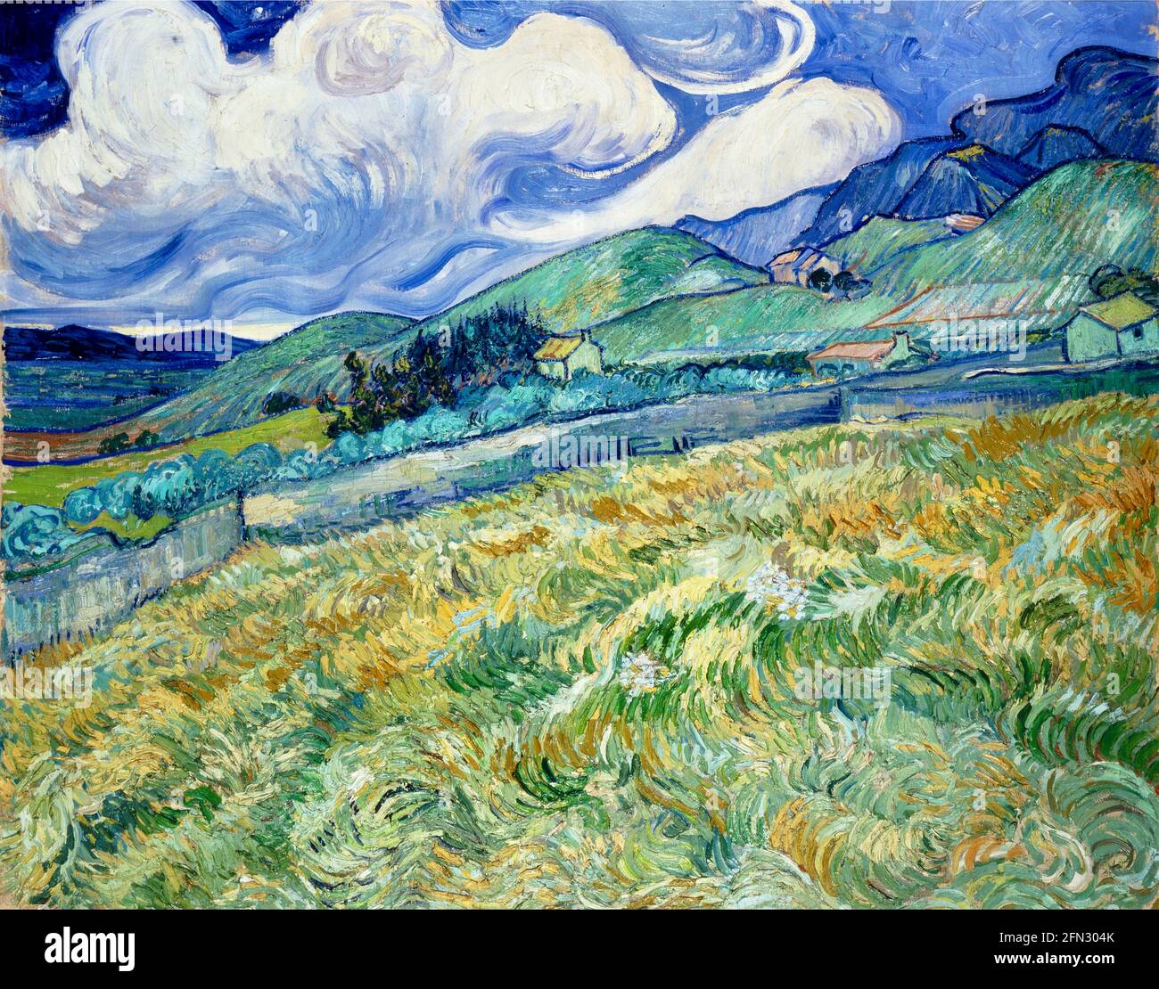 Vincent van Gogh Kunstwerk mit dem Titel Landschaft aus Saint Remy. Stockfoto