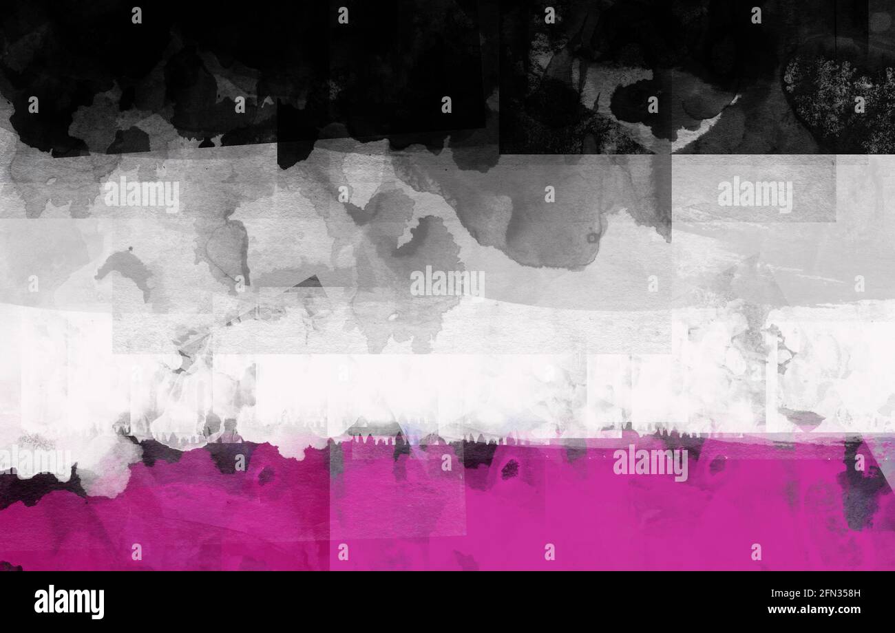 Flagge der asexuellen Nahaufnahme auf einer rissigen Wand gemalt. lgbtq Konzept Hintergrund. Stockfoto