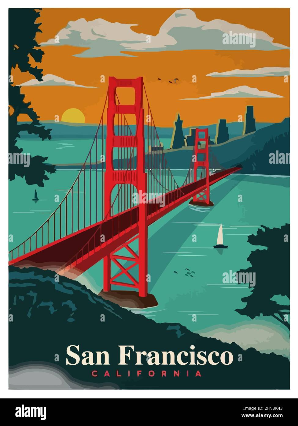 San francisco Golden Gate Vinatge Illustration Stockfoto