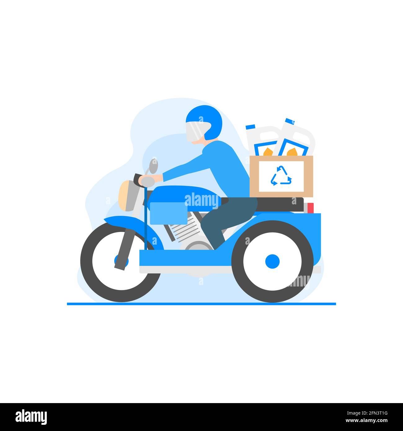 Eine flache Darstellung einer Person, die während der Fahrt eine motorisierte Rikscha fährt Transport von Recycling-Produkten Vektor Stock Vektor