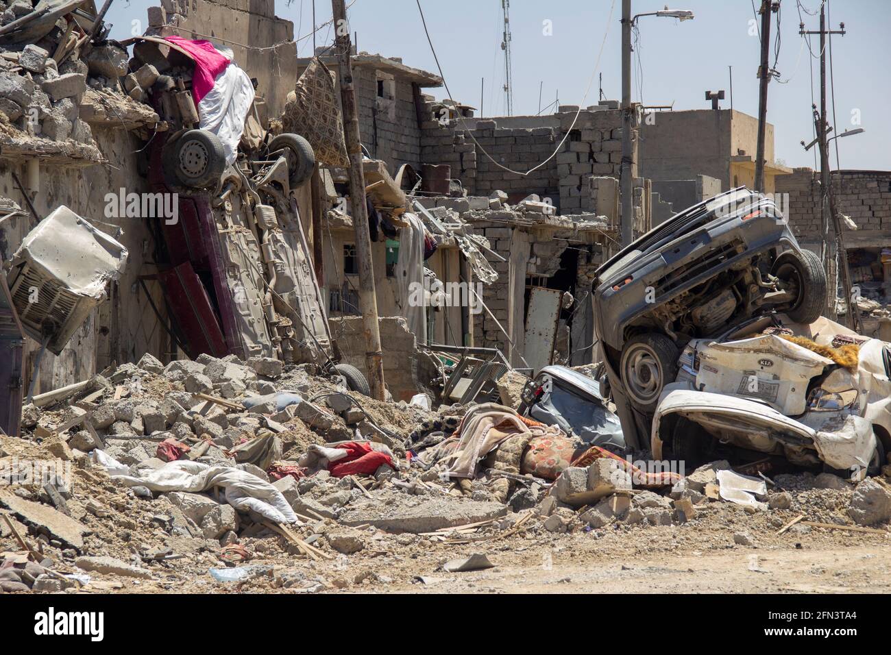 Zerstörung von Gebäuden und Eigentum in West-Mosul während des Betriebs von Mosul im Jahr 2016-2017. Stockfoto