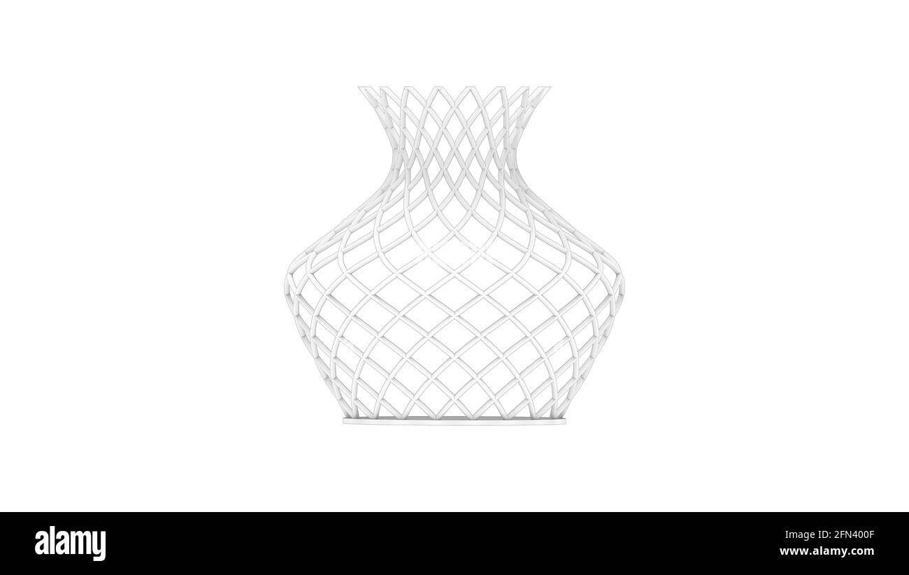 3D-Rendering einer 3d-gedruckten Vase komplex geformt und farbig isoaltiert auf weißem Hintergrund. Stockfoto