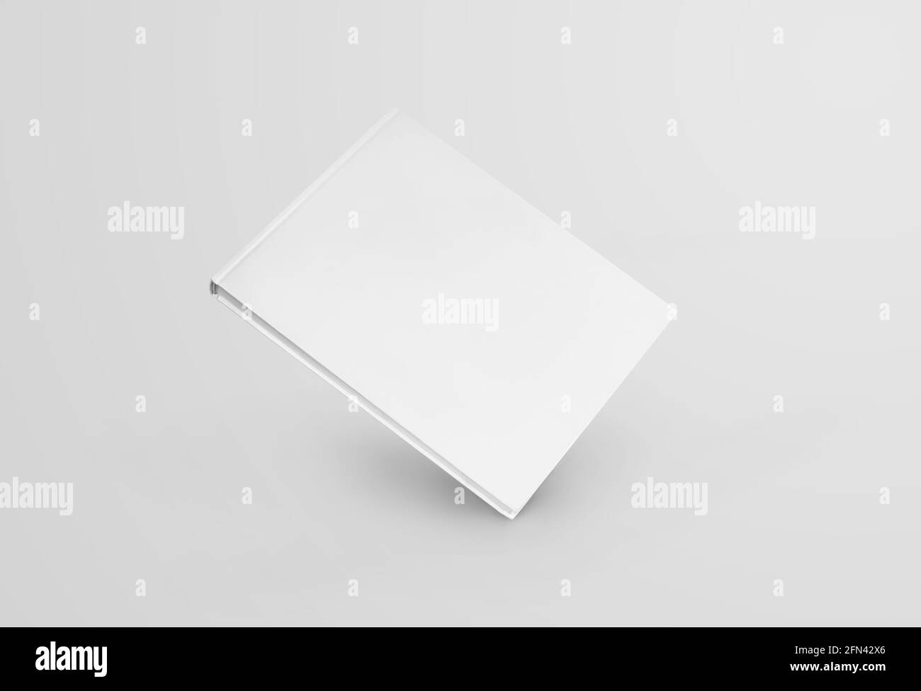Modell eines weißen Buches, das auf einer Ecke steht, Vorderansicht, isoliert auf dem Hintergrund. Vorlage leeres Business Object Hardcover, für Präsentationsdesign. La Stockfoto
