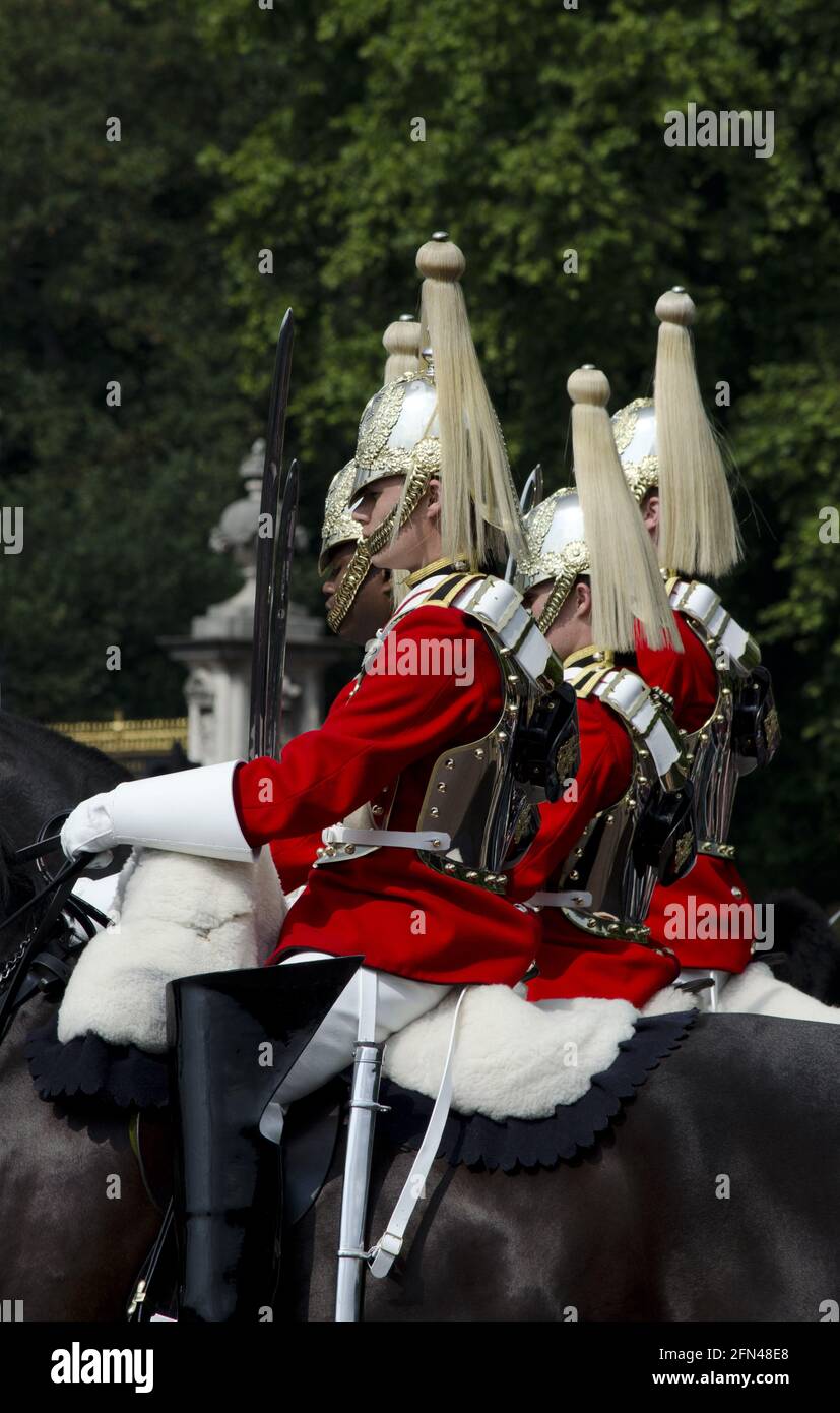 Eine Abteilung von Rettungswachen vor dem Buckingham Palace, die die Farbe durchstreift Stockfoto