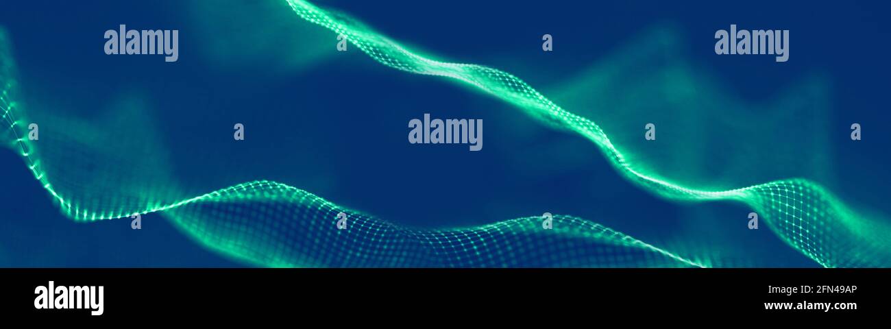 Internet-Technologie abstrakter Tech-Hintergrund. Abstrakte Welle Hintergrund Netzwerk Cyber-Technologie. Moderner grafischer geometrischer 3D-Hintergrund. Schallwelle Stockfoto