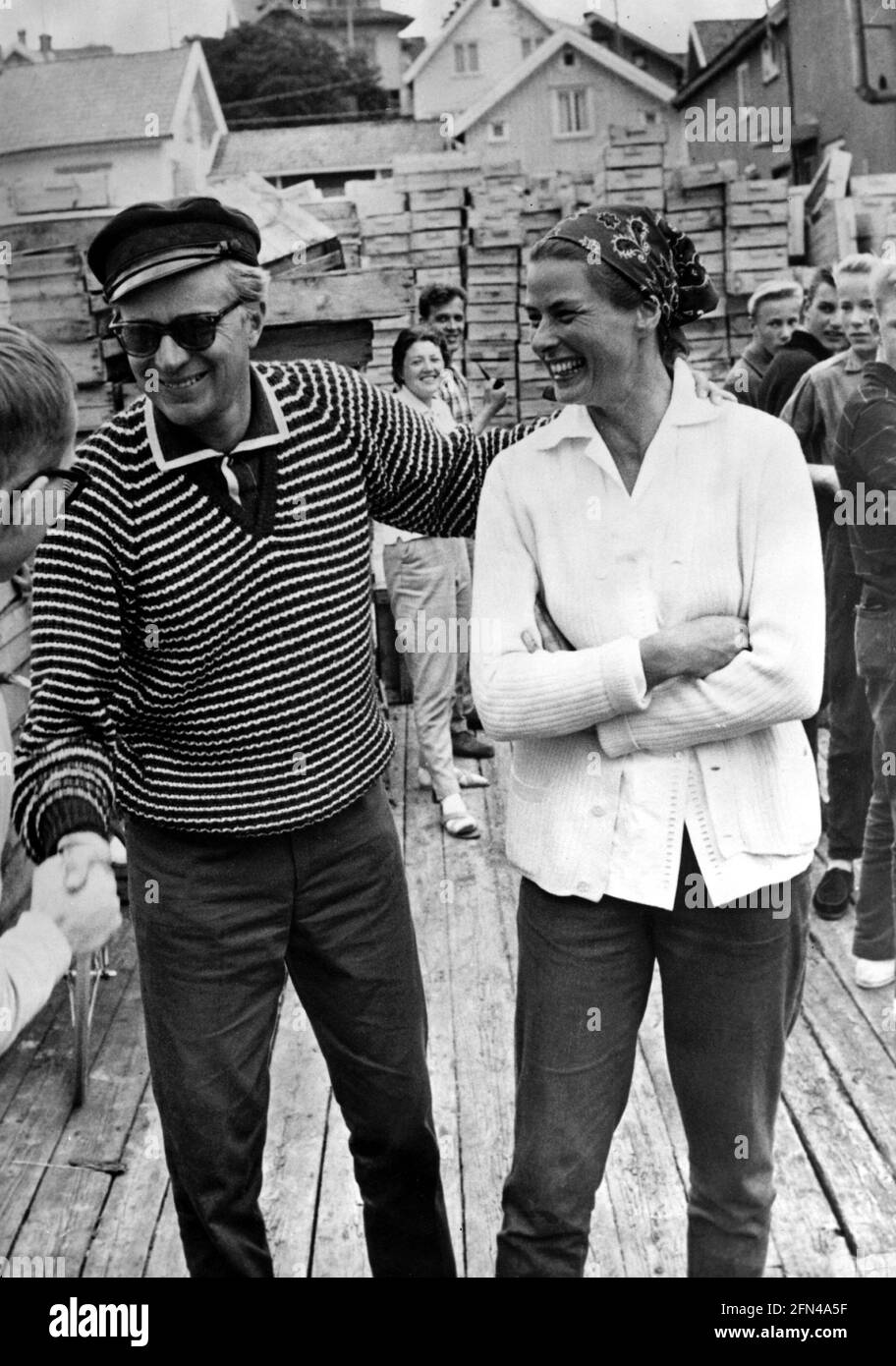 Bergman, Ingrid, 29.8.1915 - 29.8.1982, schwedische Schauspielerin, halbe Länge, Mit Ehemann Lars Schmidt, ZUSÄTZLICHE-RIGHTS-CLEARANCE-INFO-NOT-AVAILABLE Stockfoto