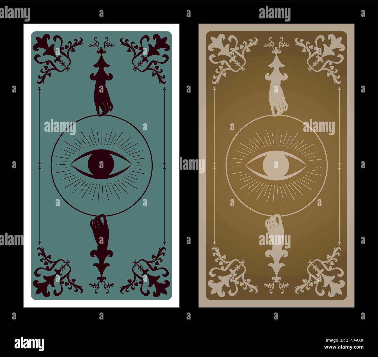 Tarot-Karte oder Spielkarte zurück mit Vintage-Ornamenten viktorianischer Stil Stock Vektor