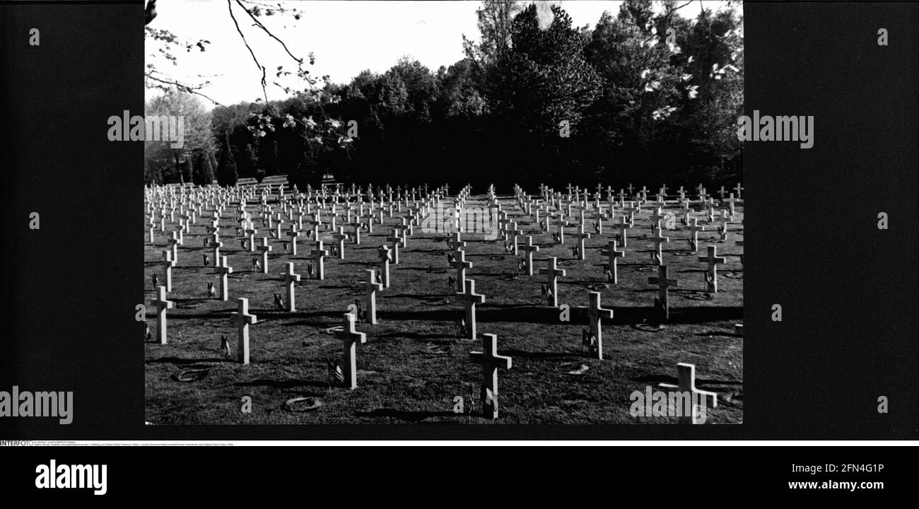 Friedhof, amerikanischer Militärfriedhof aus dem 1. Weltkrieg, in der Nähe von Chateau Thierry, Frankreich, 1950er Jahre, ZUSÄTZLICHE-RIGHTS-CLEARANCE-INFO-NOT-AVAILABLE Stockfoto