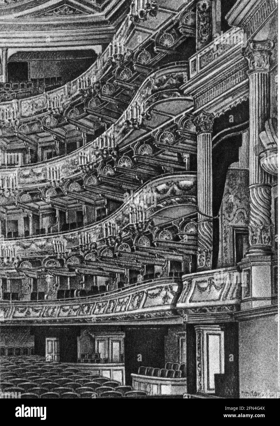 Theater / Theater, Gebäude, Semperoper, Dresden, erbaut von Gottfried Semper, 1871 - 1878, ZUSÄTZLICHE-RIGHTS-CLEARANCE-INFO-NOT-AVAILABLE Stockfoto
