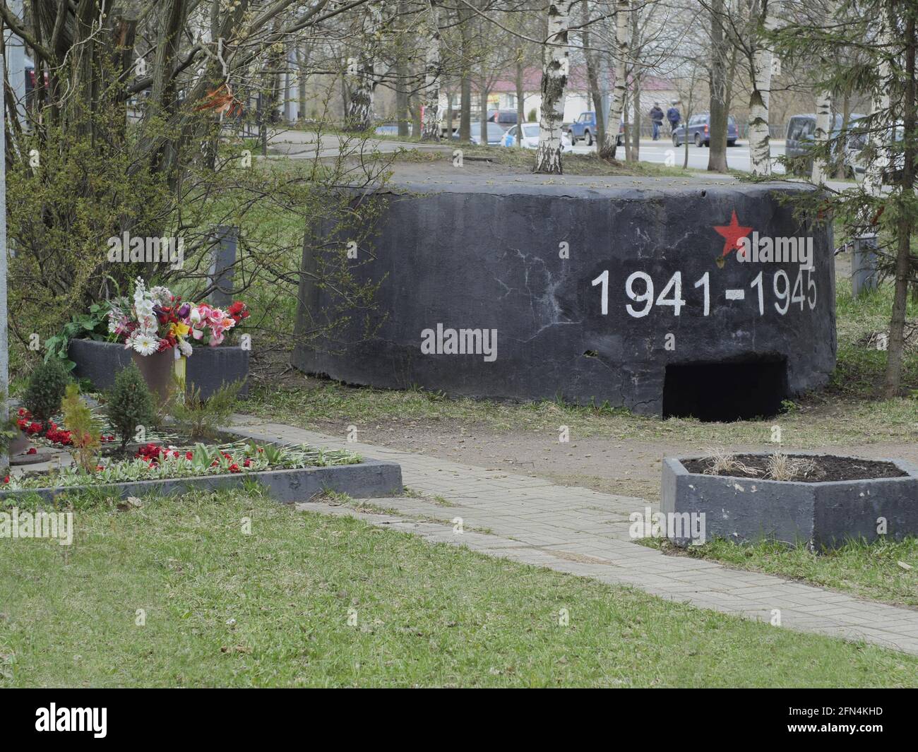 Pistole Pillbox einfaches Denkmal für Krieger sowjetische Armee Stockfoto