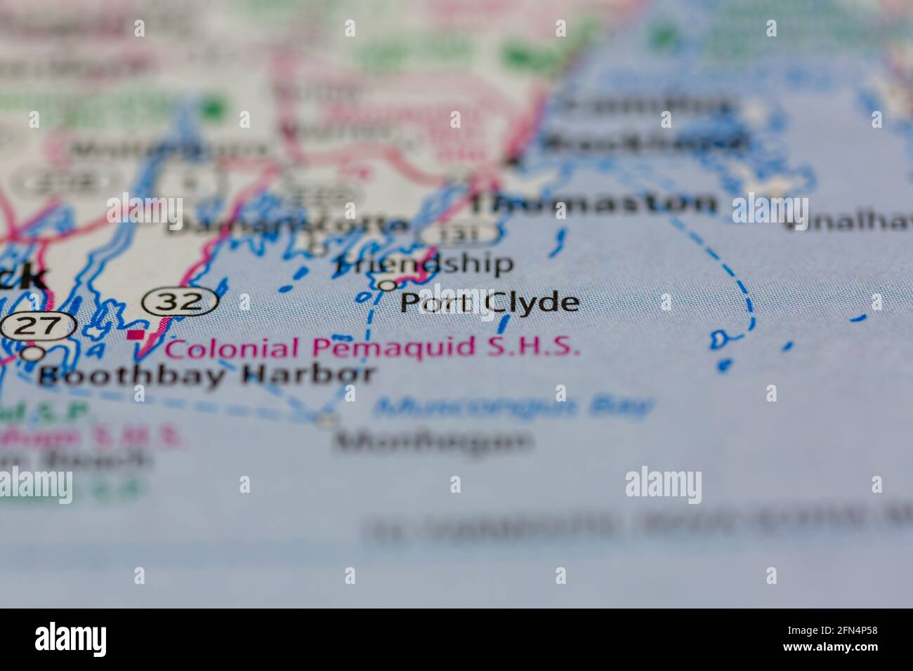 Port Clyde Maine USA auf einer Geographie-Karte oder angezeigt Straßenkarte Stockfoto