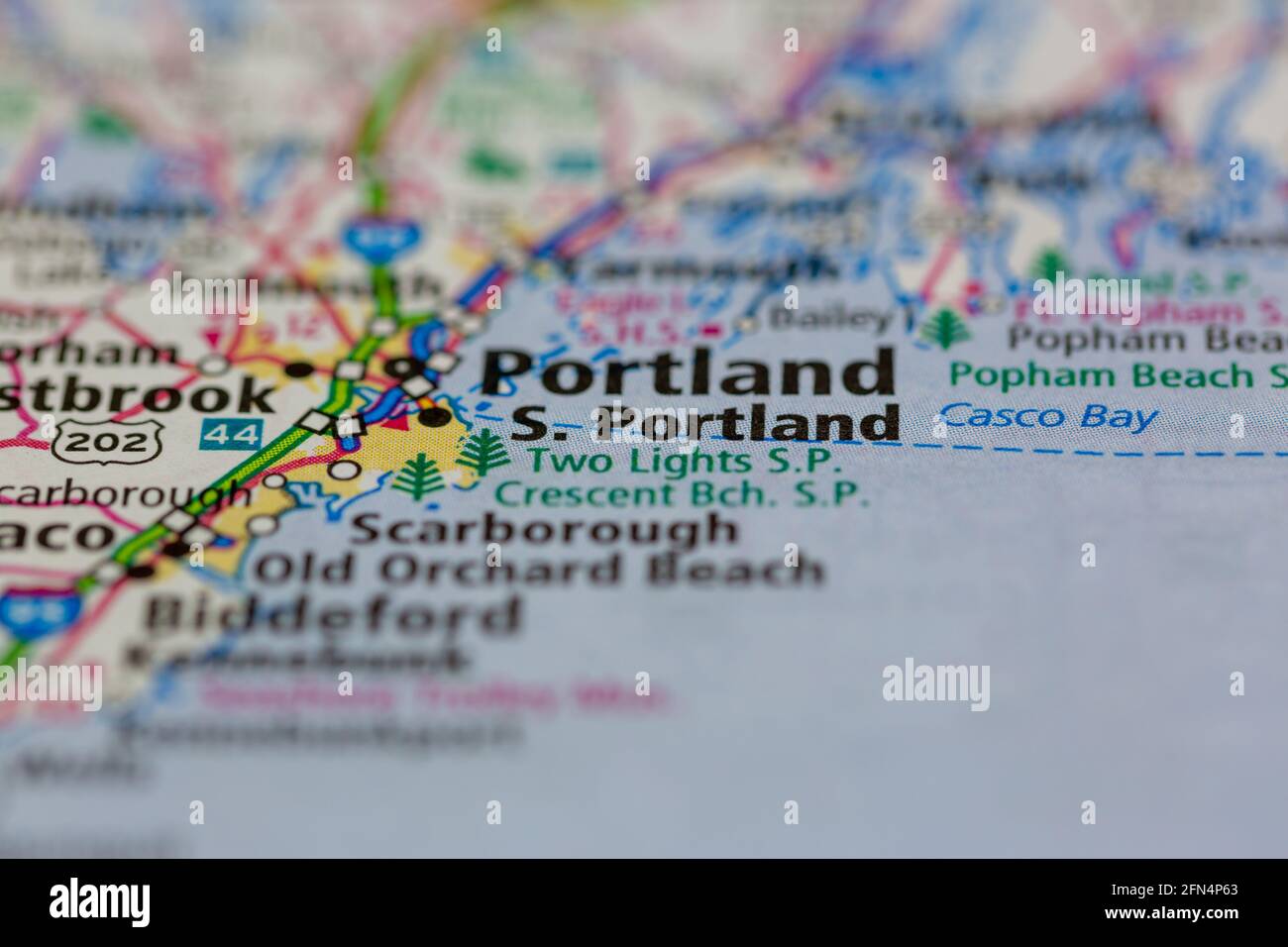 South portland Maine USA auf einer Geografie-Karte oder angezeigt Straßenkarte Stockfoto