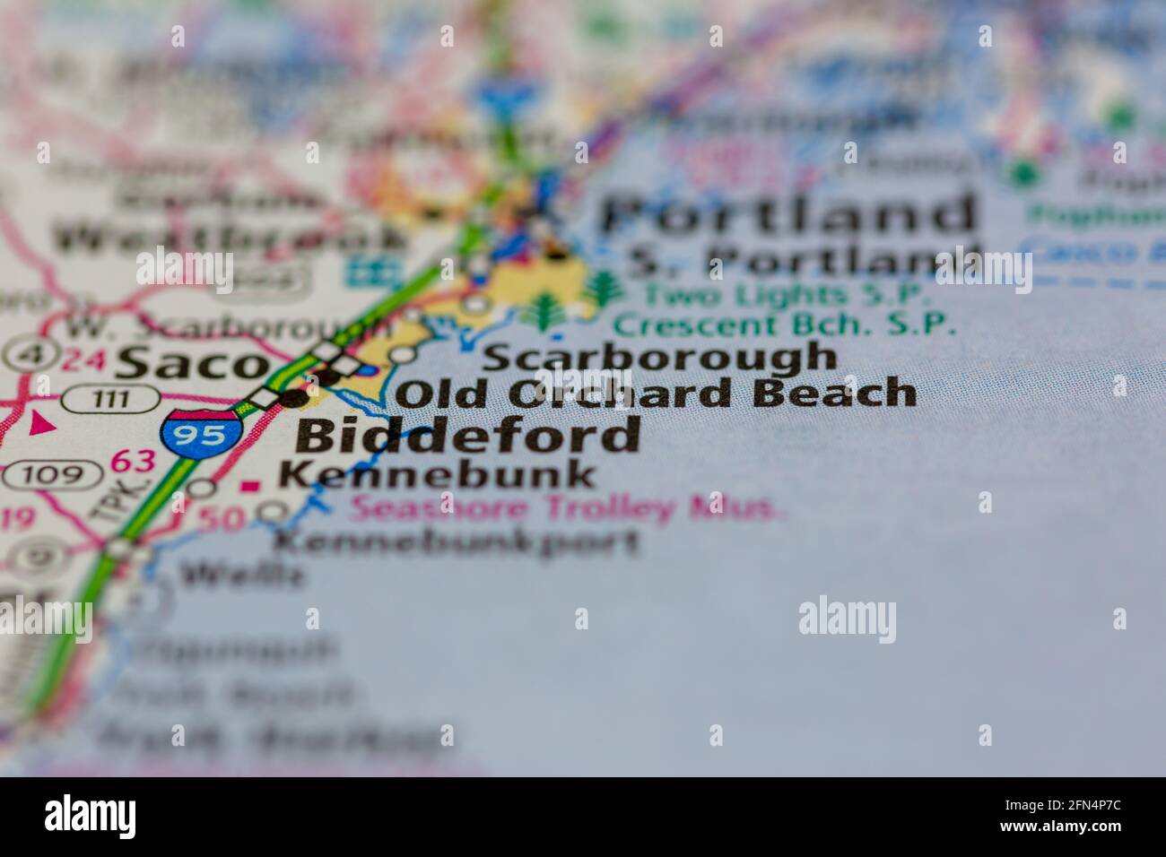 Old Orchard Beach Maine USA auf einer Geographie-Karte dargestellt Oder Straßenkarte Stockfoto
