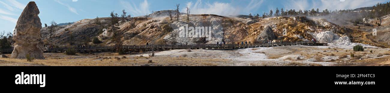 Obere Terrassen bei Mammoth Hot Springs im Yellowstone National Park In Wyoming in den USA Stockfoto