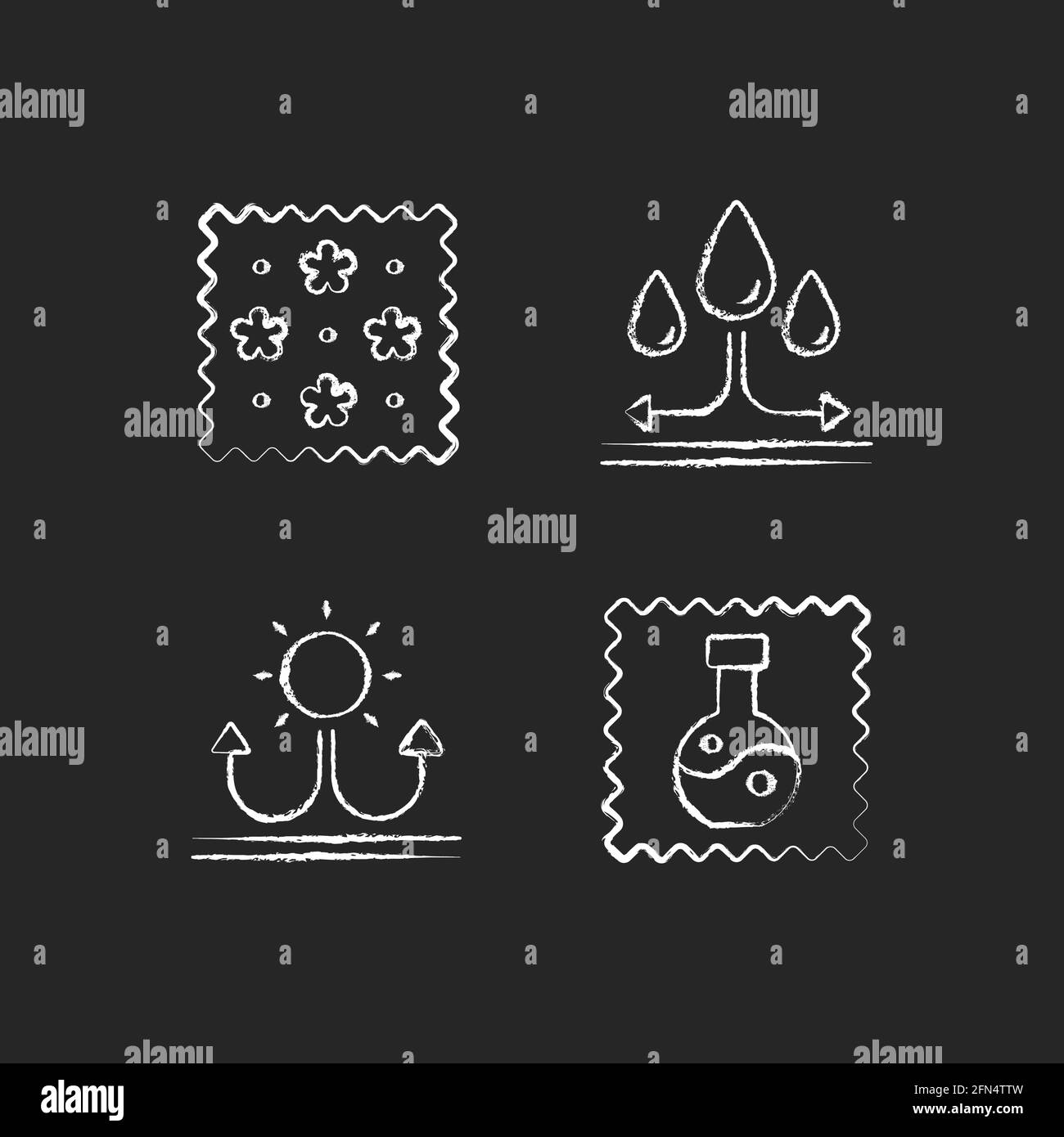 Das Material verfügt über kalkweiße Symbole auf schwarzem Hintergrund Stock Vektor