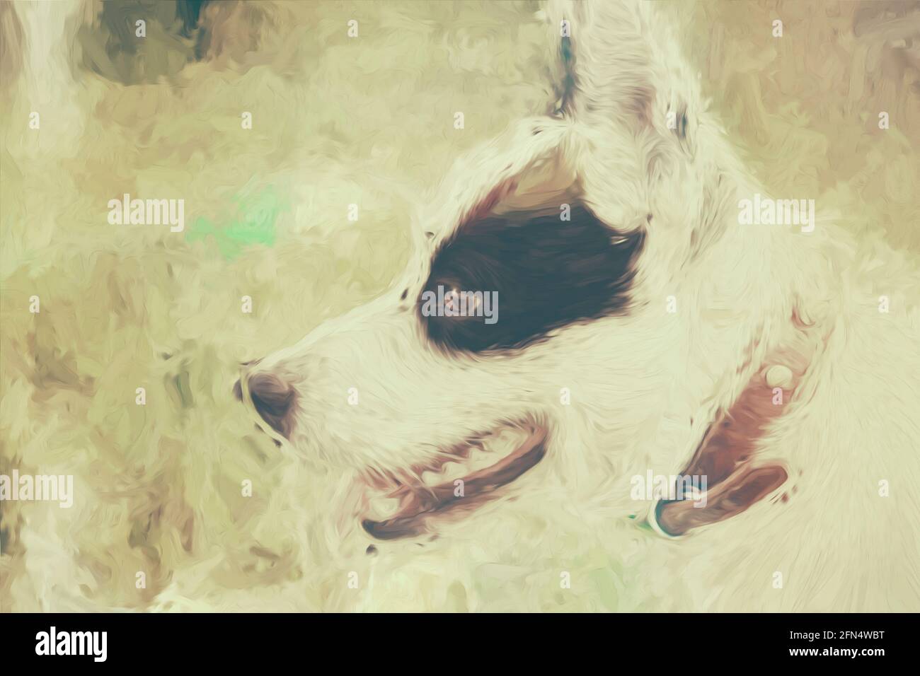 Aquarell Gemalde Auf Dem Gesicht Eines Entzuckenden Welpen Hund Schaut Seitwarts Mit Fliegen Auf Dem Gesicht Kreative Begleiter Stockfotografie Alamy
