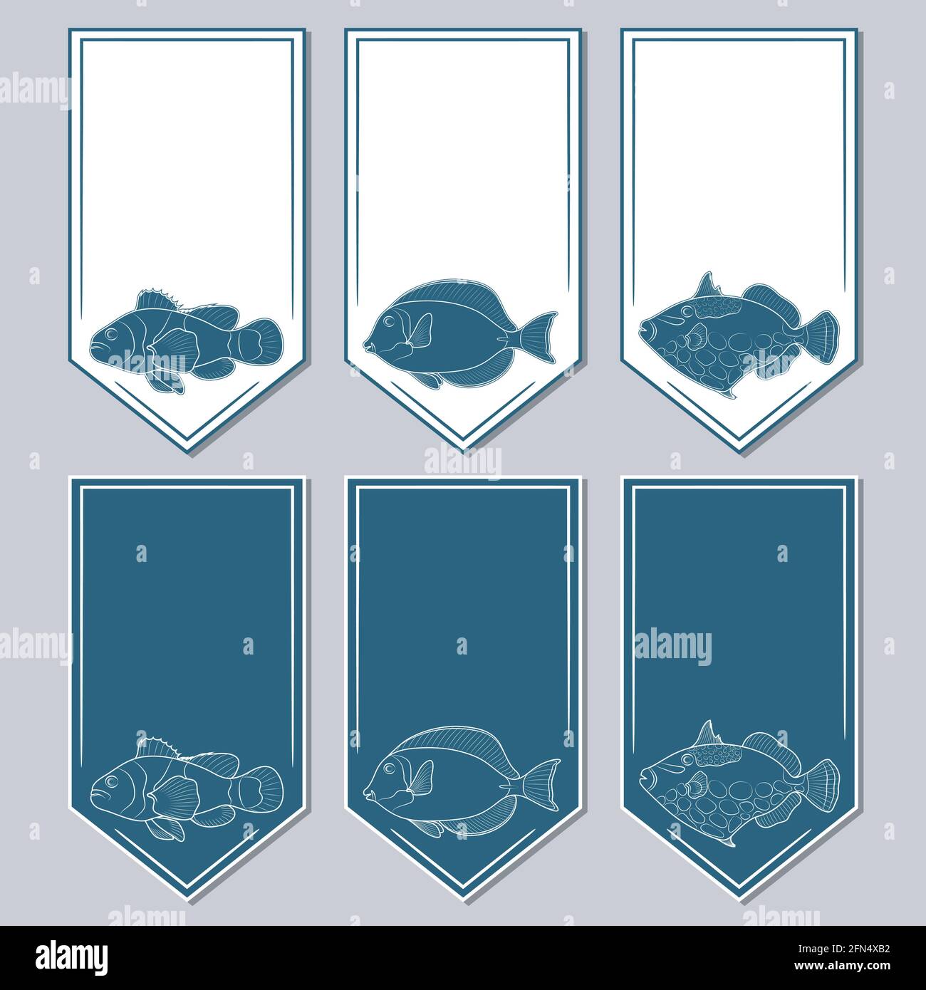 Vektor-Set von Aufklebern mit Fisch. Isolierte Objekte. Stock Vektor