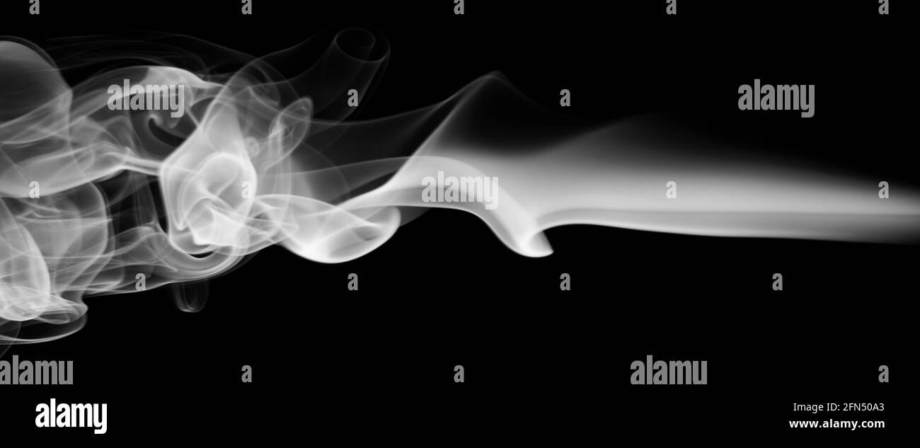 Abstrakt graue Farbe Rauch Form Dampf isoliert auf schwarzem Hintergrund Stockfoto