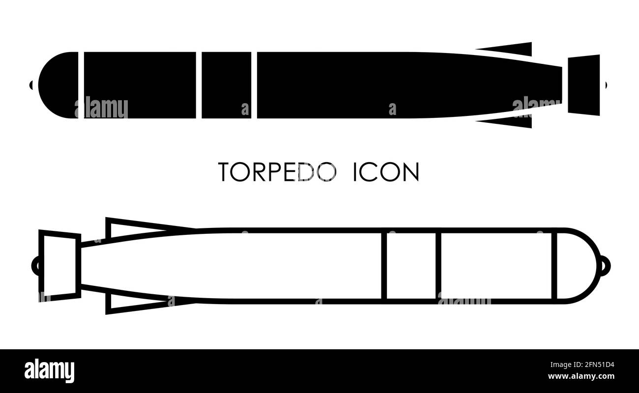 Torpedo für U-Boot. Kriegswaffen auf See und im Meer. Vektor Stock Vektor