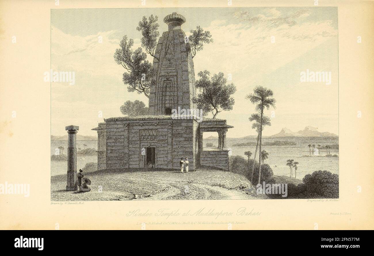 Tempel in Muddunpore, Bahar aus dem Buch "The Oriental Annual, OR, Scenes in India" von The Rev. Hobart Caunter Herausgegeben von Edward Bull, London 1835 Stiche aus Zeichnungen von William Daniell Stockfoto
