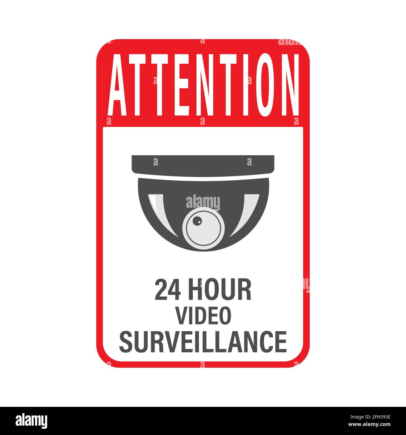 ACHTUNG 24 Stunden Videoüberwachung. Vector Videoüberwachungsschild mit der Aufschrift. Leere Umrisse, flacher Stil. Stock Vektor