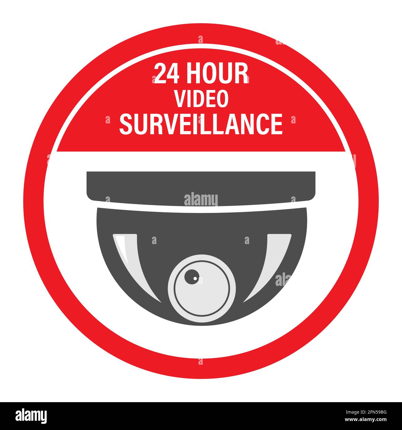 24 Stunden Videoüberwachung. Vector Videoüberwachungsschild mit der Aufschrift. Leere Umrisse, flacher Stil. Stock Vektor