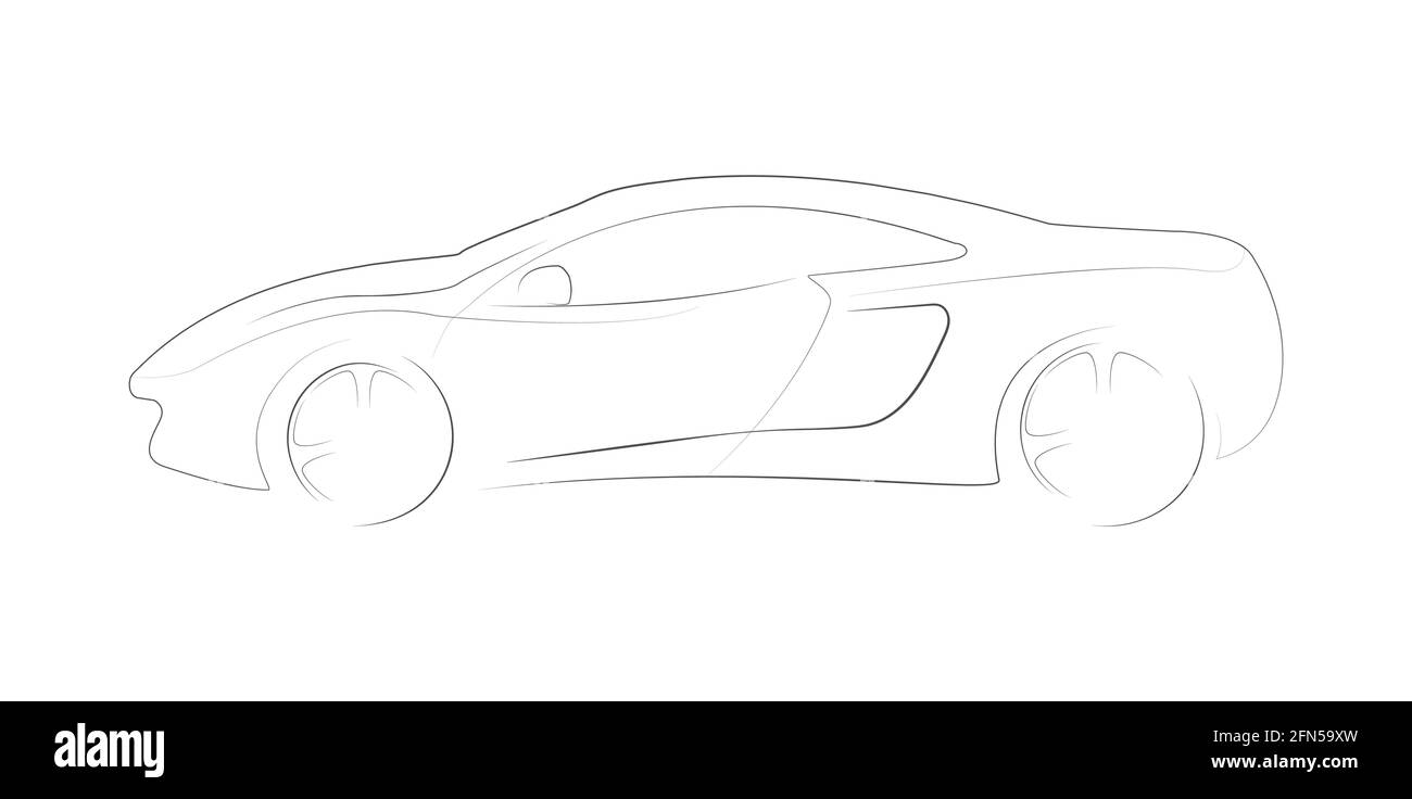 Konturierte Silhouette eines abstrakten Sportwagens. Lineare Vektordarstellung. Flacher Style Stock Vektor