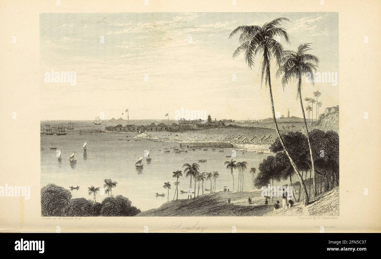 Bombay [Now Mumbai, Maharashtra, India] aus dem Buch „The Oriental Annual, OR, Scenes in India“ von Rev. Hobart Caunter Herausgegeben von Edward Bull, London 1836 Stiche nach Zeichnungen von William Daniell Stockfoto