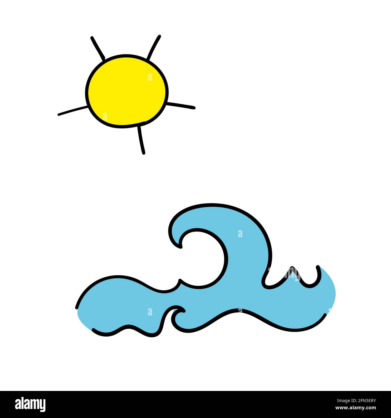 Sonne und Ozean Doodle Zeichnung Symbolvektor Stock Vektor