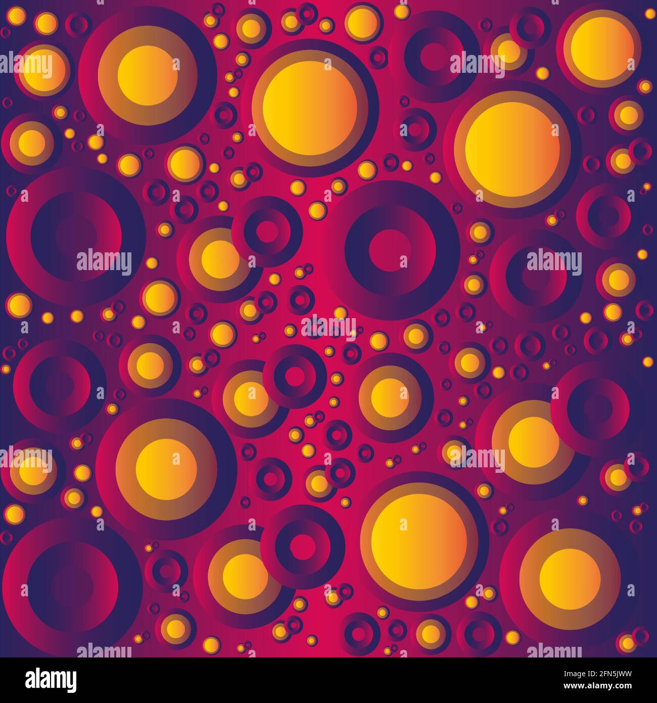 Nahtlos wiederholtes Muster. Knopfartige Kreise in verschiedenen Größen und Retro-Farben und Verläufen. Zusammenfassung. Stock Vektor