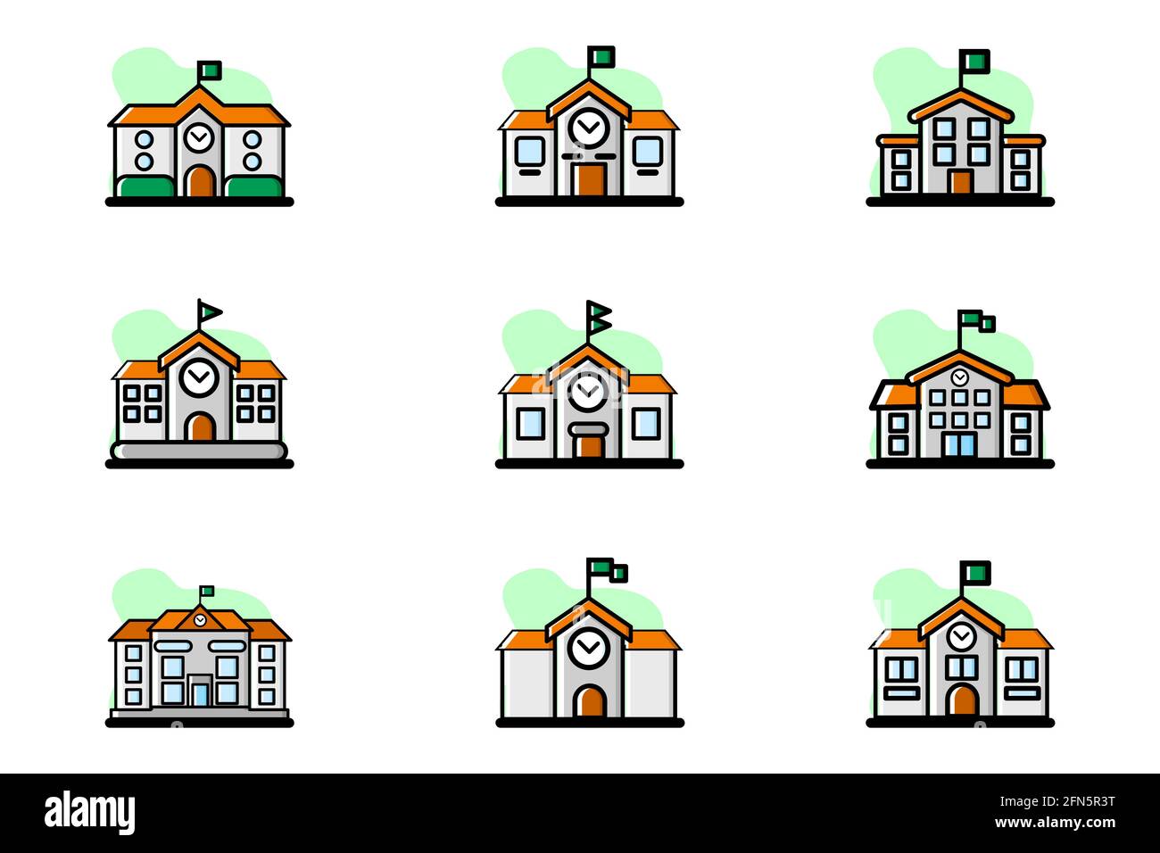 School Building Vector Illustration Design Icon Set ideal für Website, Präsentation, Social Media, Anwendung und viele mehr. Design-Umriss für Symbolsatz Stock Vektor
