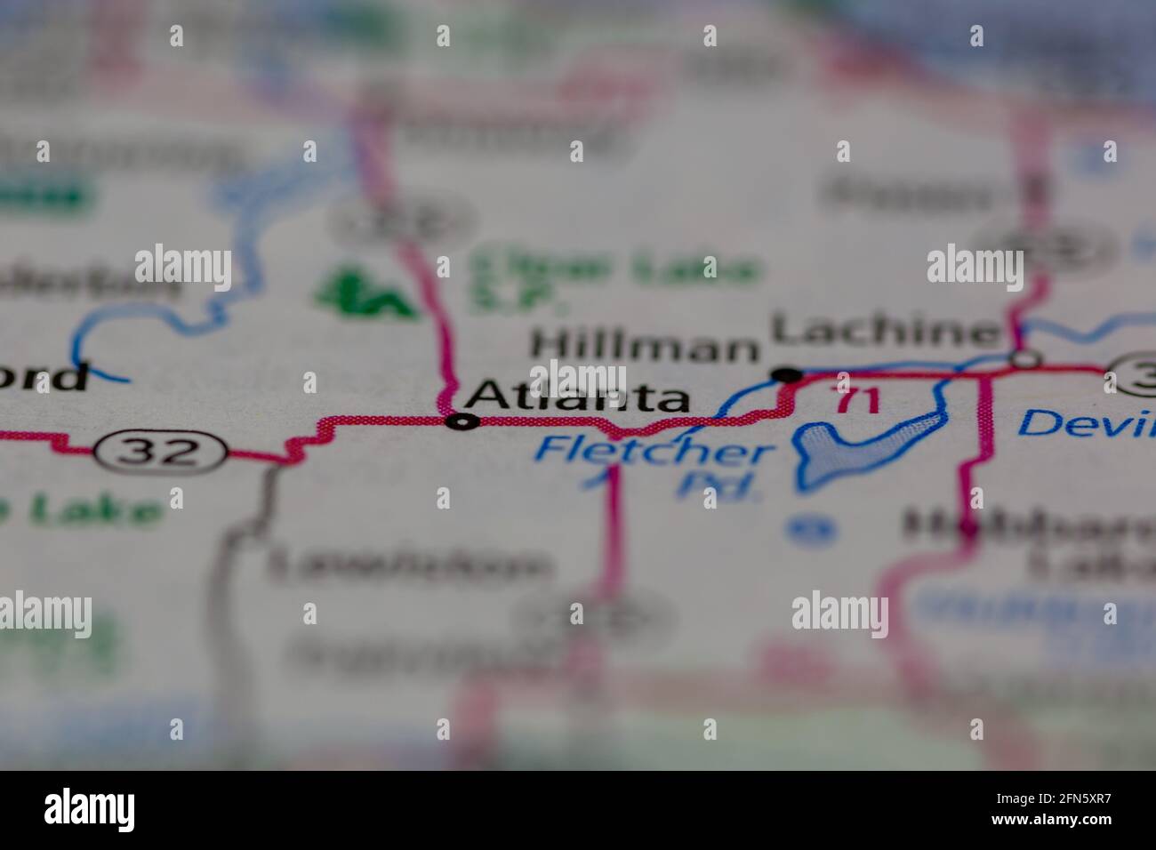 Atlanta Michigan USA auf einer geografischen Karte oder Straße angezeigt Karte Stockfoto