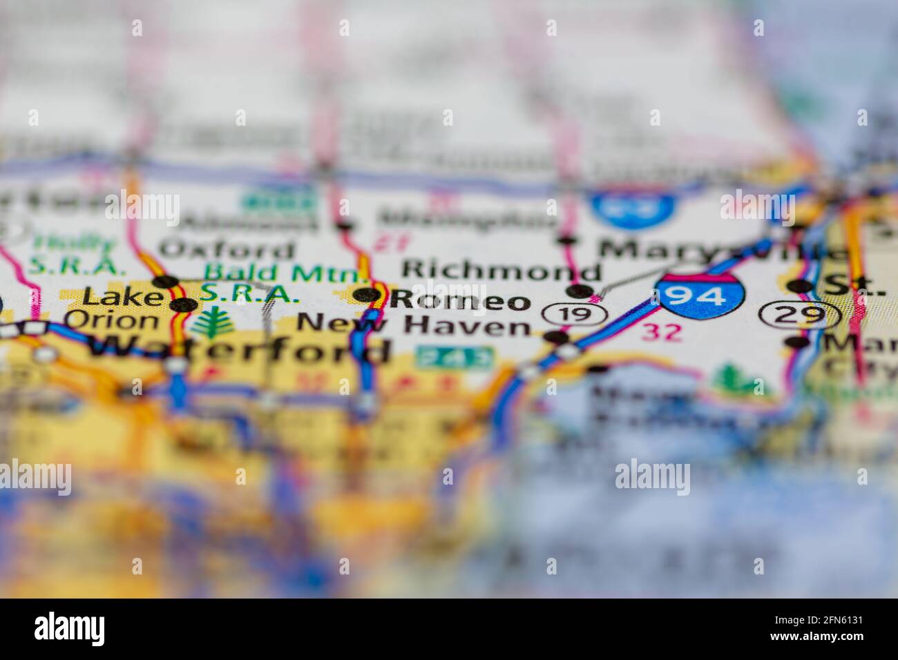 Romeo Michigan USA wird auf einer Geografie-Karte oder Straße angezeigt Karte Stockfoto