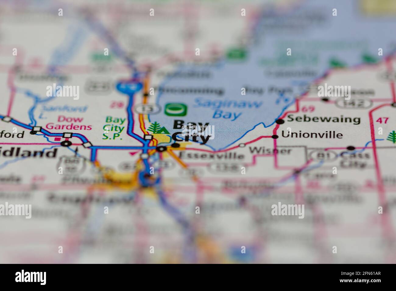 Bay City Michigan USA auf einer Geographie-Karte oder angezeigt Straßenkarte Stockfoto
