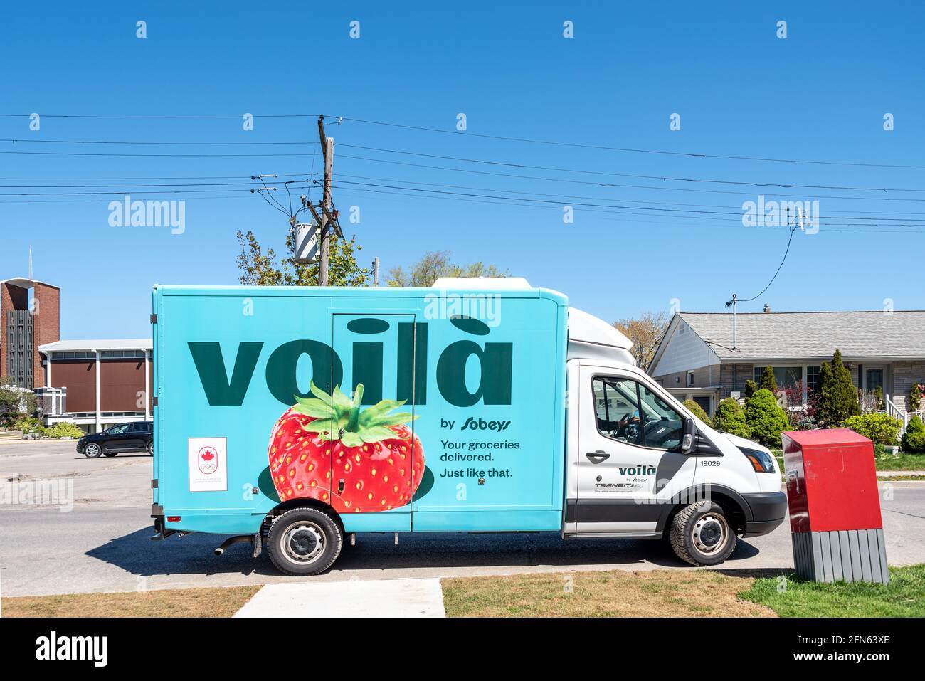 LKW von „Voila“ von Sobeys, einem Lebensmittelversorgungssystem, das in Toronto, Kanada, betrieben wird Stockfoto