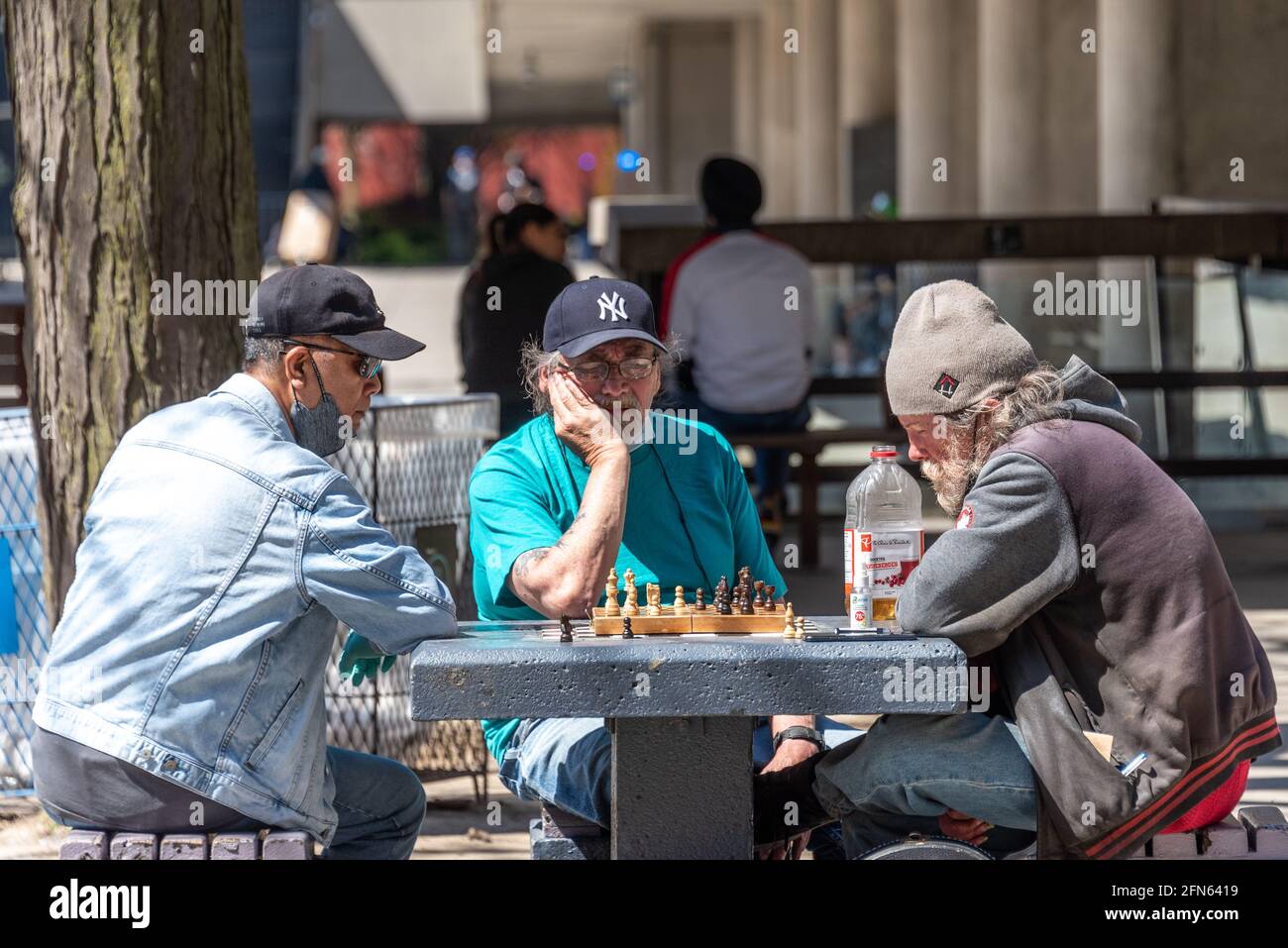 Echte Schachspieler auf dem Nathan Phillips Square, Toronto, Kanada Stockfoto