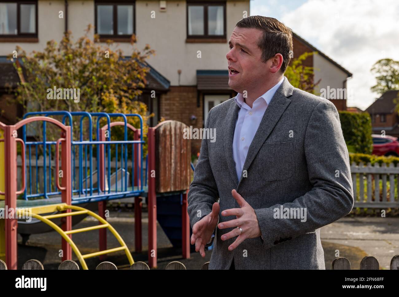 Douglas Ross, Parteivorsitzender der schottischen Konservativen, besucht Haddington, East Lothian, Schottland, Großbritannien Stockfoto