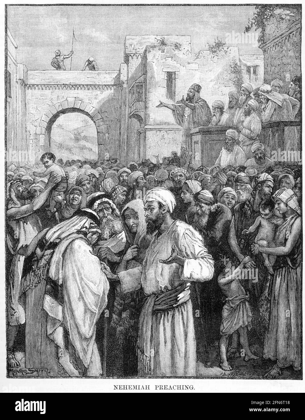 Stich von Nehemia, der den Juden in Jerusalem predigte Ihre Sünde gemischter Ehen Stockfoto