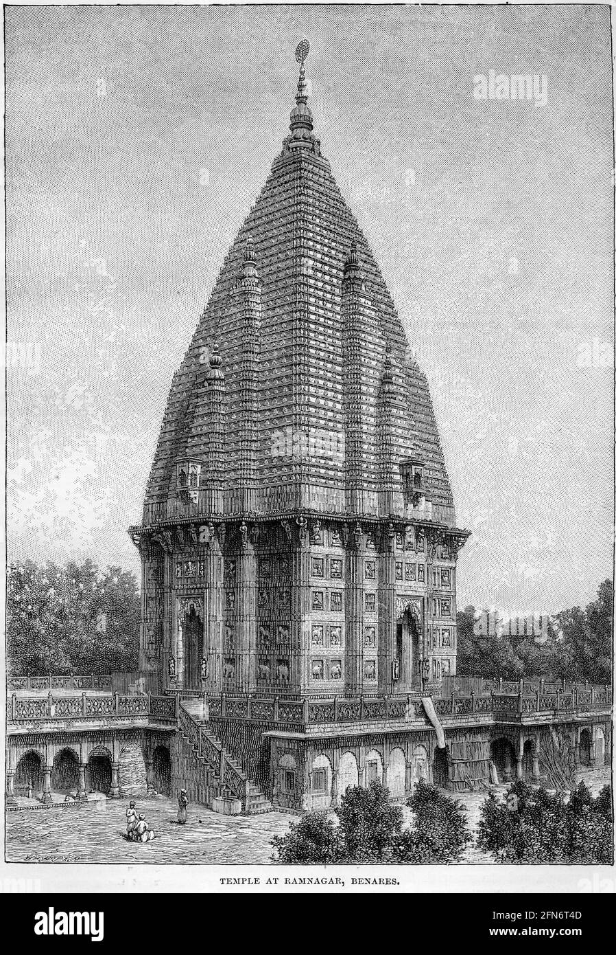 Gravur des Tempels in Ramnagar, Benares, indien Stockfoto