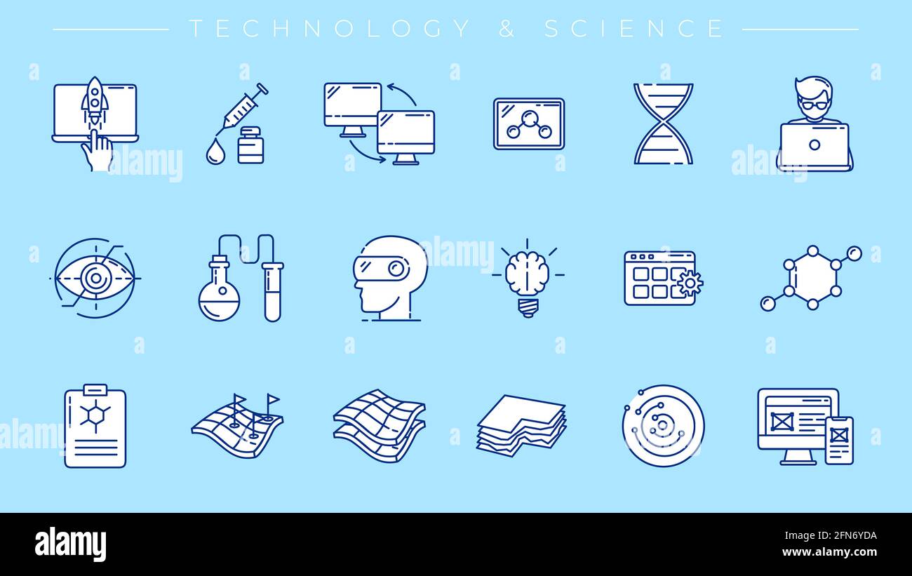 Technologie und Wissenschaft Konzept Linienstil Vektor-Symbole gesetzt. Stock Vektor