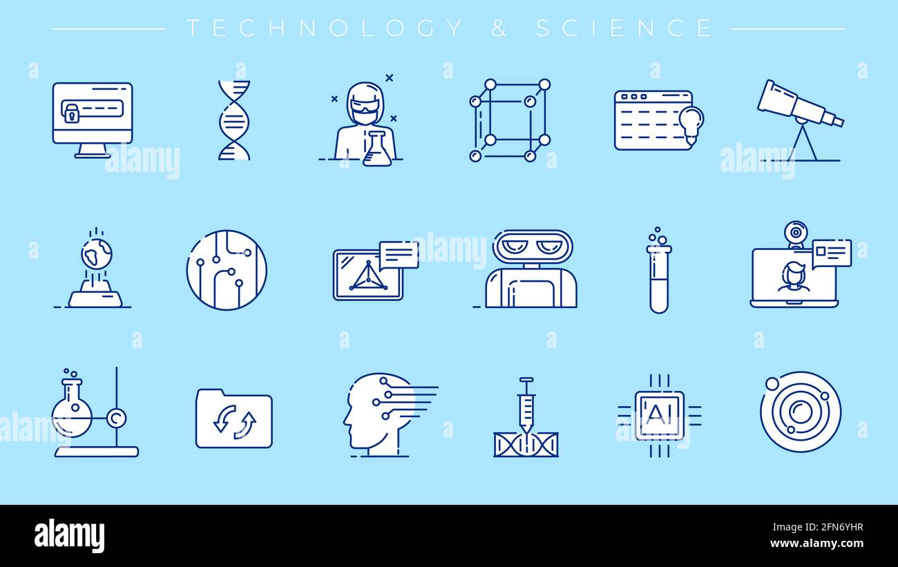 Technologie und Wissenschaft Konzept Linienstil Vektor-Symbole gesetzt. Stock Vektor