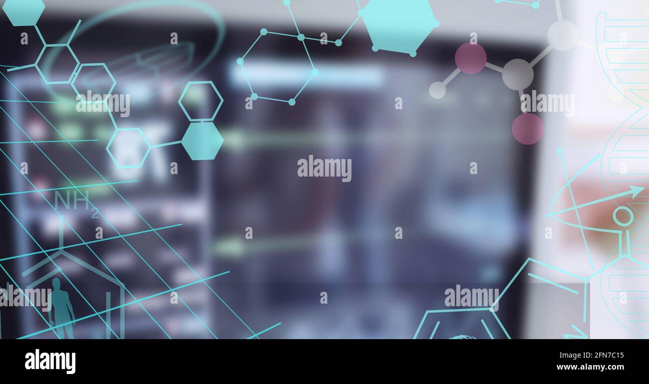 Zusammensetzung der medizinischen Daten und Symbol über aus Fokus Krankenhausmonitor Stockfoto