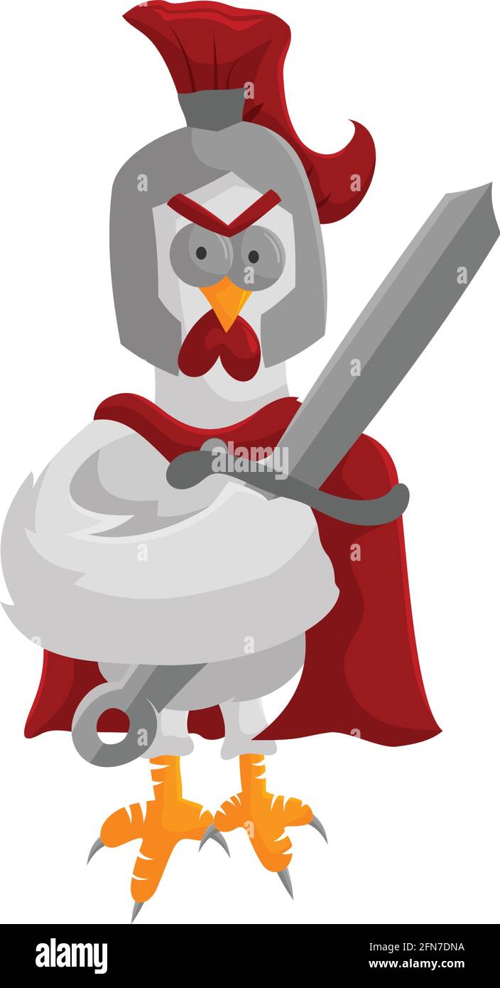 Spartan Roaster Mascot Illustration Tragen Sie Helm Schild Schwert Tier Stock Vektor