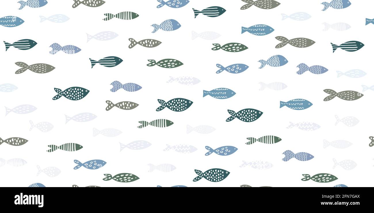 Nahtloses Muster handgezeichneter Fisch mit Ornamentmuster. Vektor Stock Vektor