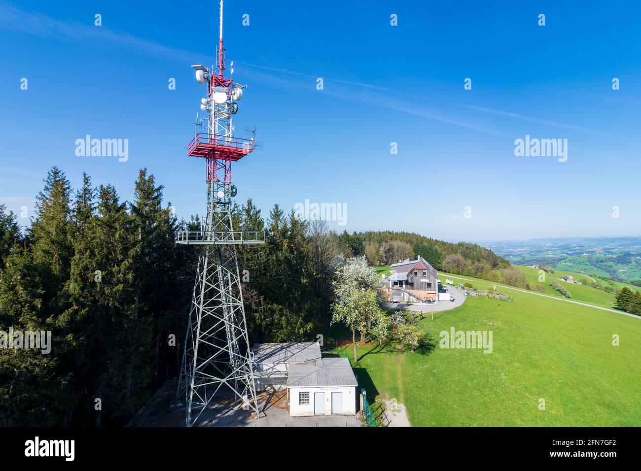 Weistrach: Plattenberg, Übertragungsturm, Blick vom Aussichtsturm Kaiserin Elisabeth Turm in Mostviertels, Niederösterreich, Unteraustr Stockfoto