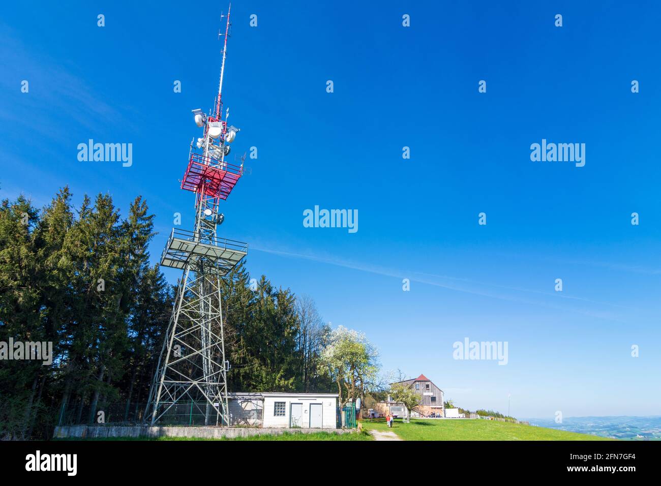 Weistrach: Plattenberg, Übertragungsturm in Mostviertel, Niederösterreich, Niederösterreich, Österreich Stockfoto